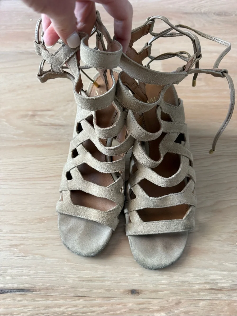 Franco Sarto Beige Suede Strappy Gladiator Heels